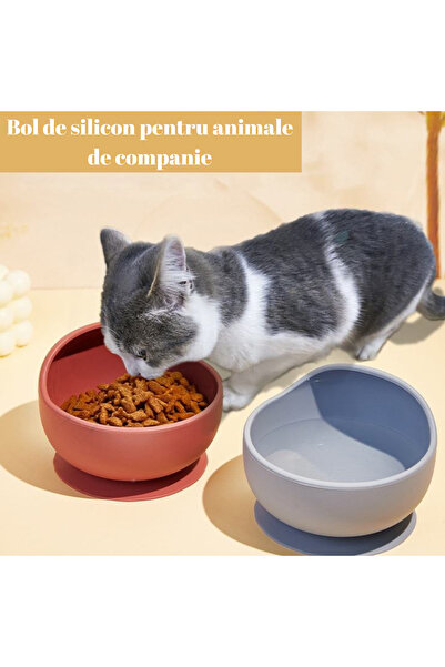 Yatrick Castron/bol antiderapant din silicon, bol de apă/hrană animale, antistropire, cu ventuză, durabil