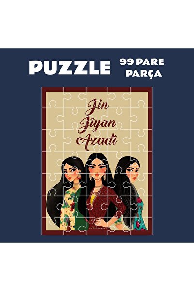 ZERYA Pazil Bi Kurdî Jin Jiyan Azadi - Kurdish Puzzle Jigsaw (99 Pieces - A4)