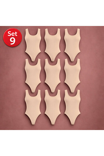 MONOTEE Set of 9 Women's Cotton Bodysuits, Tank Top Body, Thong Model, Wide S...