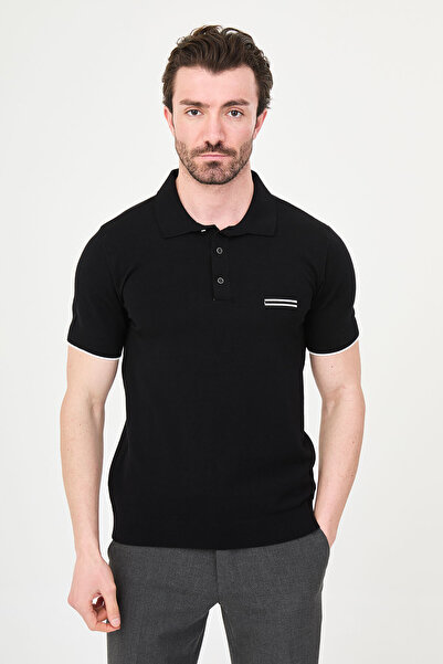 Mcr Tricotaj pentru bărbați cu guler polo și nasturi metalici, simplu slim fi...