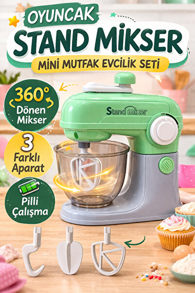 TRENDZONE Oyuncak Stand Mikser Mutfak Evcilik Seti – 3 Başlık Aparatlı Pilli ...