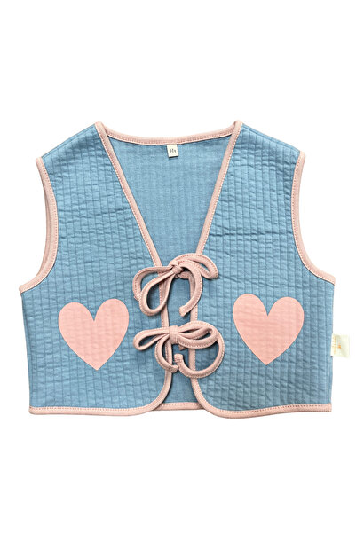 Miela Kids Дитячий стьобаний укорочений жилет з візерунком у серце, небесно-б...
