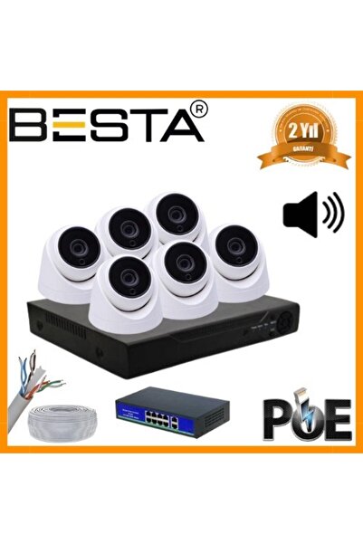 Pazarcan 5 Mp 1440P 6 İç Mekan Kamerali Dahili Mikrofonlu Ip Poe Güvenlik Seti