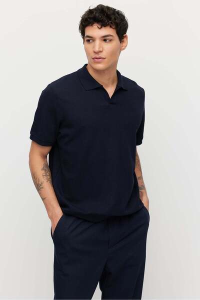 PAULMARK Muški Teksturirano polo ovratnik T-shirt