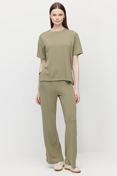 PAULMARK Women's Comfortable Cut Textured Pants with Elastic Waist