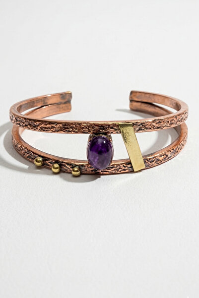 OSMANLI GÜMÜŞ Women's Copper Bracelet with Natural Amethyst Stone, Gabriel Mo...
