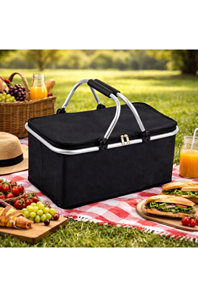 Selgot Thermal Folding Picnic Basket for Camping, 25L Capacity, Black Color