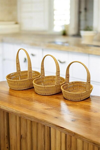 Bayev Liya 3-Piece Oval Rattan Strappy Basket Set - Decorative Multi-Purpose ...