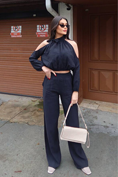 KECHİ WOMAN Tencel Fabric Sleeveless Suit - Navy Blue Dark Blue