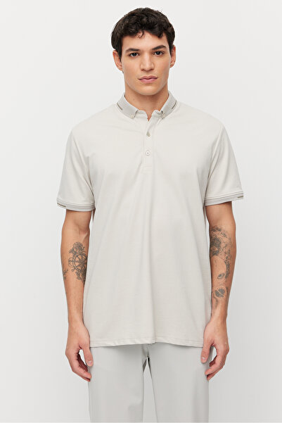 PAULMARK Men's T-Shirt with Buttoned Collar and Contrast Color Details