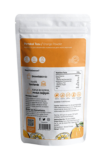 Kuru Yeşil Portakal Tozu 50 gr – Freeze Dry Doğal Kurutulmuş Portakal Meyve Tozu