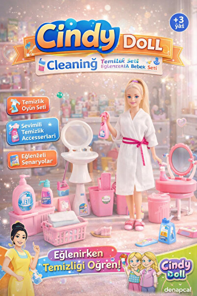 DENAPCAL Bebek Lavabo ve Temizlik Seti Aksesuarlı Oyuncak Bebek Temizlik Oyun...