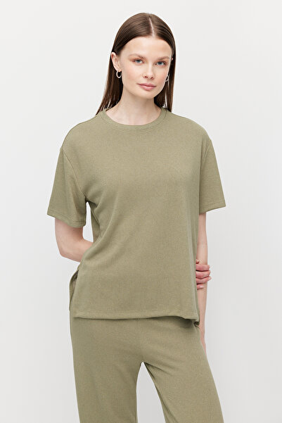 PAULMARK Women's Crew Neck Side Slit Oversized Blouse