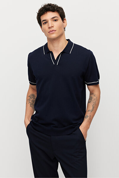 PAULMARK Ανδρικό πλεκτό μπλουζάκι με ριγέ λεπτομέρεια