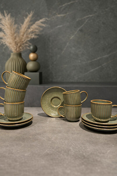 Kadı Kızı Kadıkızı 12 parça 6 kişilik Maya Yosun Porselen Kahve Fincan Takımı