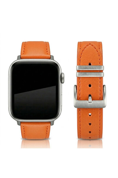 WATCH Uyumlu Gerçek Deri Kordon S10-46mm & Seri 2/3/4/5/6/se/7/8/ultra (42/44/45/49)mm - TURUNCU