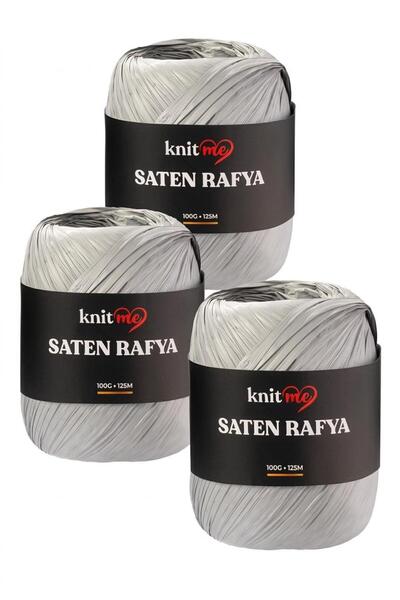knitme 3-Pack Satin Raffia Rope Gray 100 Gr 125 Mt
