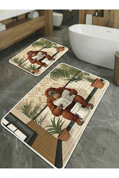 huhuli 2-Piece Non-Slip Sole Kitchen and Bathroom Mat Set Washable Runner Rug...