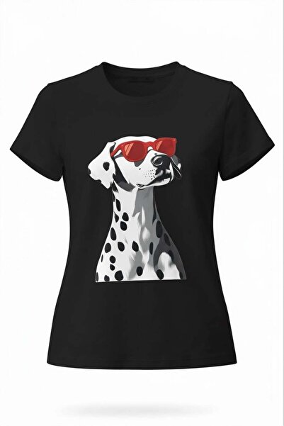 Miss Poem Γυναικείο μαύρο μπλουζάκι με σχέδιο σκύλου Δαλματίας με τύπωμα Βαμβάκι