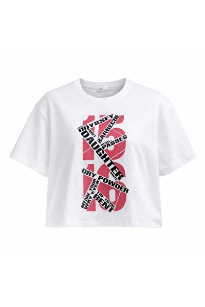 Miss Poem Γυναικείο μπλουζάκι με λευκή στάμπα με τύπωμα Κοντό Βαμβάκι