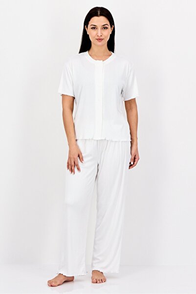 Forever 21 Women 2 Pieces Shorts Sleeve Pyjama Top And Pants Set, White