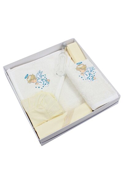 PRICHINDEL Baptism Set Cotton, Turquoise Angel, 6 Pieces, Cream