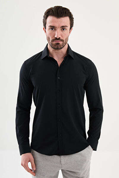 Mcr Cămașă pentru bărbați cu mânecă lungă, neagră - slim fit 27142.26Y