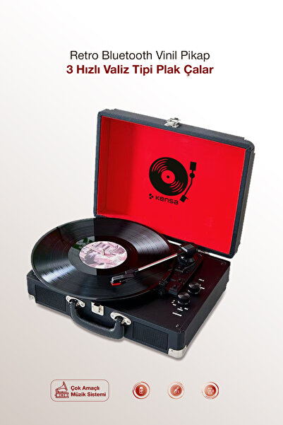 Kensa Nostaljik Retro Pikap Plak Çalar Şarjlı Bluetooth Aux Hoparlörlü