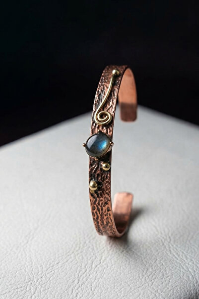 Otto Man Steel Jewelry Kadın Bakır Bileklik Doğal Mavi Labradorit Taşlı Nour ...