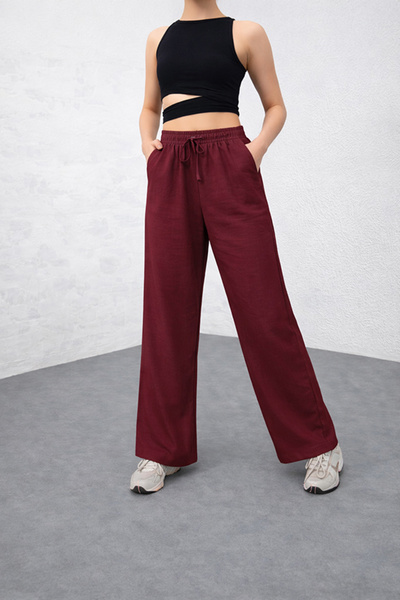 vikitekno Women's Premium Quality Linen Blend Lace-Up Trousers