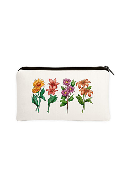 Hayali Şeyler Fall Shades Floral Print Botanical Pen Holder Makeup Bag in 1 M...