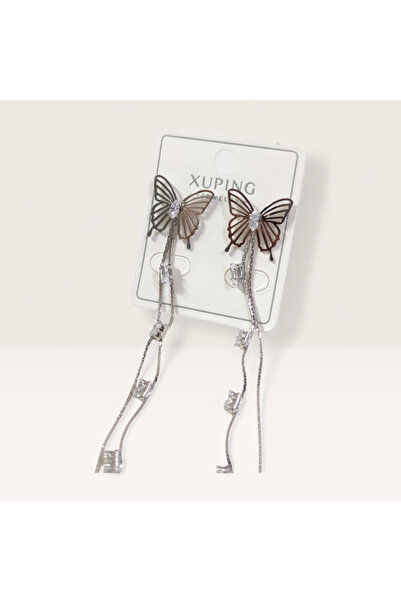 Güler Yüzlü Silver Xuping 15 mm Butterfly 10 cm Long Nail Earrings White