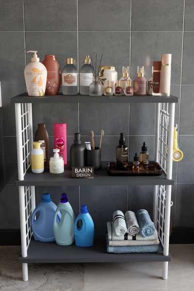 BARIN DESIGN 3 Raflı Çevir Tak Beyaz Telli Metal Gövdeli Çok Amaçlı Banyo Raf...