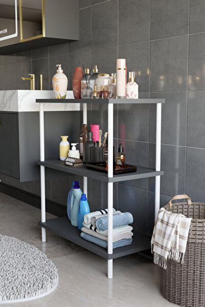 BARIN DESIGN 3 Raflı Çevir Tak Beyaz Metal Gövdeli Çok Amaçlı Banyo Rafı ve O...