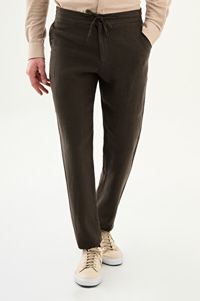 Mcr Pantaloni bărbați 100% K in cu șnur și talie elastică slim fit maro - 383...