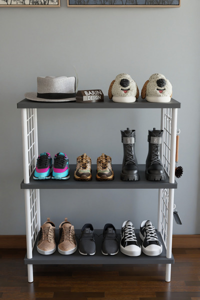 BARIN DESIGN 3 Raflı Çevir-Tak Beyaz Telli Metal Gövdeli Çok Amaçlı Ayakkabıl...