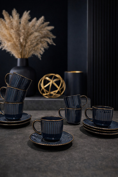 Kadı Kızı Kadıkızı 12 parça 6 kişilik Maya Gece Porselen Kahve Fincan Takımı