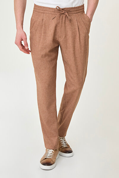 Mcr Kırçıllı Slim Fit Pleated Men's Drawstring Trousers with Elastic Waist Ti...