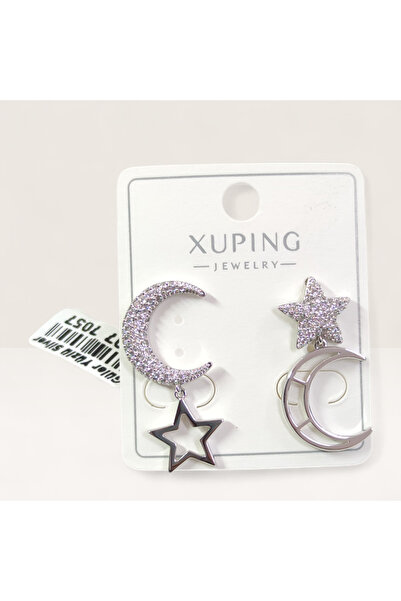 Güler Yüzlü Silver Xuping Sallantili Moon Star Stone Earrings White
