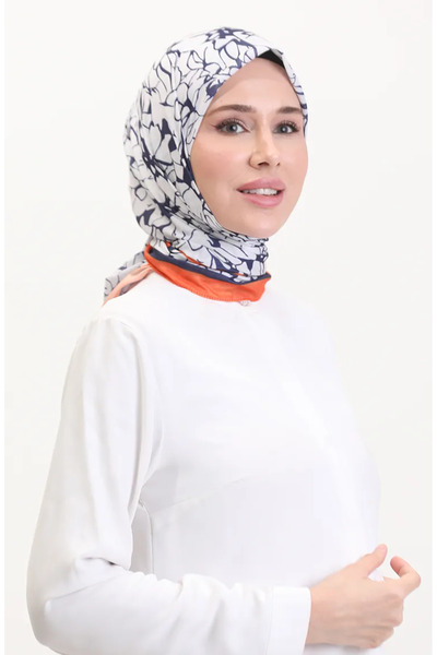 sefamerve Patterned soft scarf 70249-10 orange navy blue