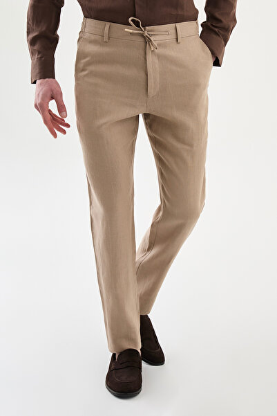 Mcr Straight Slim Fit Drawstring Elastic Waist 100% K Linen Men's Trousers Mi...
