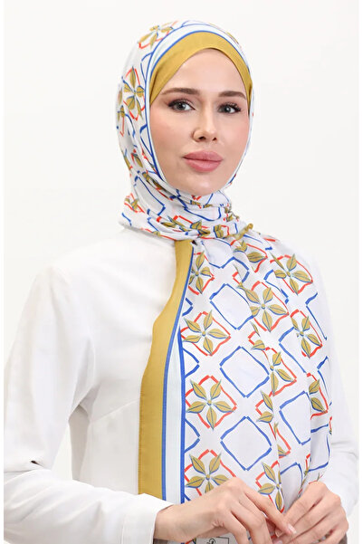 sefamerve منقوش شال ناعم 70269-13 خردل أزرق بلون الكوبالت