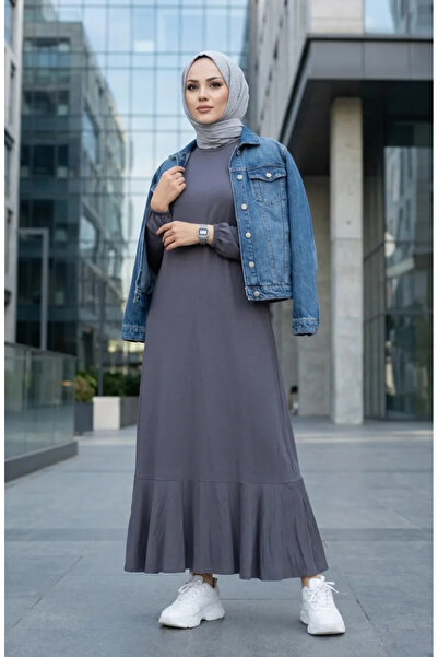 sefamerve Skirt with Ruffled Ruffles at the Hem 2244-02 Anthracite