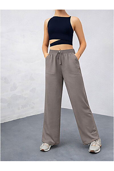 vikitekno بنطلون نسائي عالي الجودة بخليط كتان ألوان مع أربطة