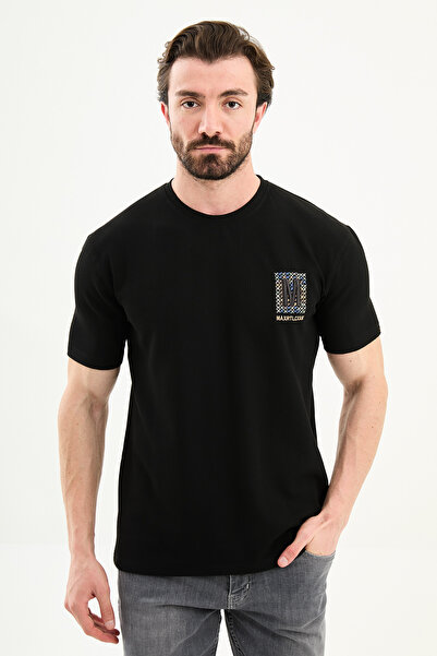 Mcr Patterned Slim Fit Embroidered Crew Neck Men's T-Shirt Black - 36870.26Y