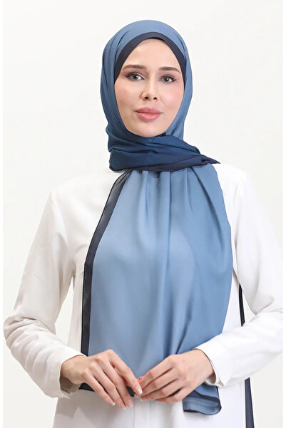 sefamerve Ψηφιακό σάλι σιφόν 70262-08 Ναυτικό μπλε