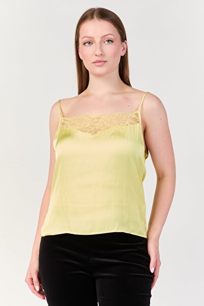 Maje Women Illusion Neck Solid Tank Top, Pale Yellow
