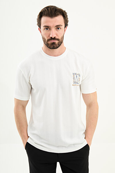 Mcr Patterned Slim Fit Embroidered Crew Neck Men's T-Shirt Ecru - 36870.26Y
