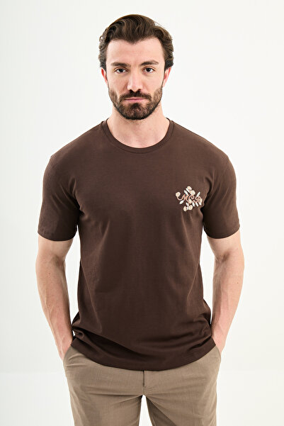 Mcr Plain Slim Fit Embroidered Crew Neck Men's T-Shirt Brown - 36869.26Y