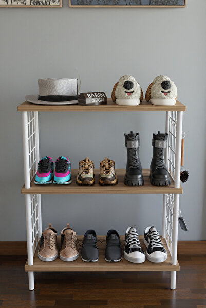 BARIN DESIGN 3 Raflı Çevir-Tak Beyaz Telli Metal Gövdeli Çok Amaçlı Ayakkabıl...